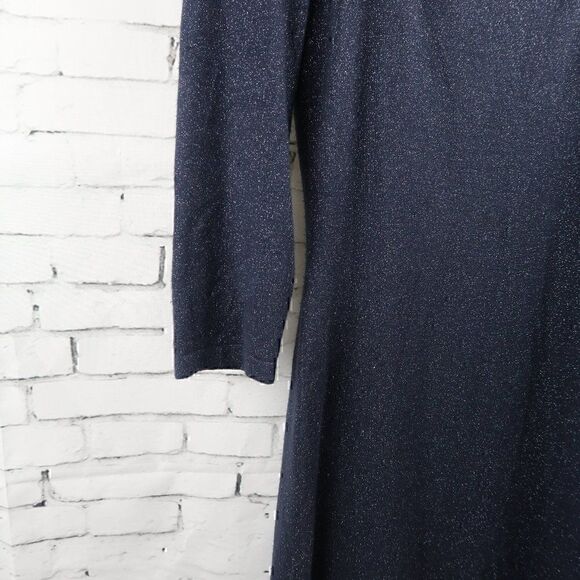EXPRESS DARK BLUE CUT OUT  SPARKLY STRETCH LONG SLEEVE MIDI DRESS SIZE SMALL - Picture 5 of 8